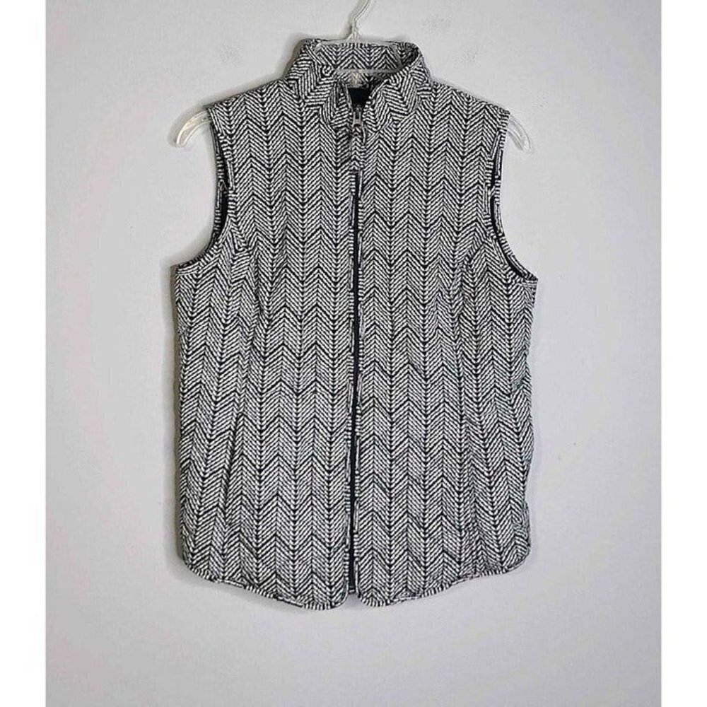 Van Heusen Womens Black White Zig Zag Pattern Full Zip Vest w/Pockets Sz Small